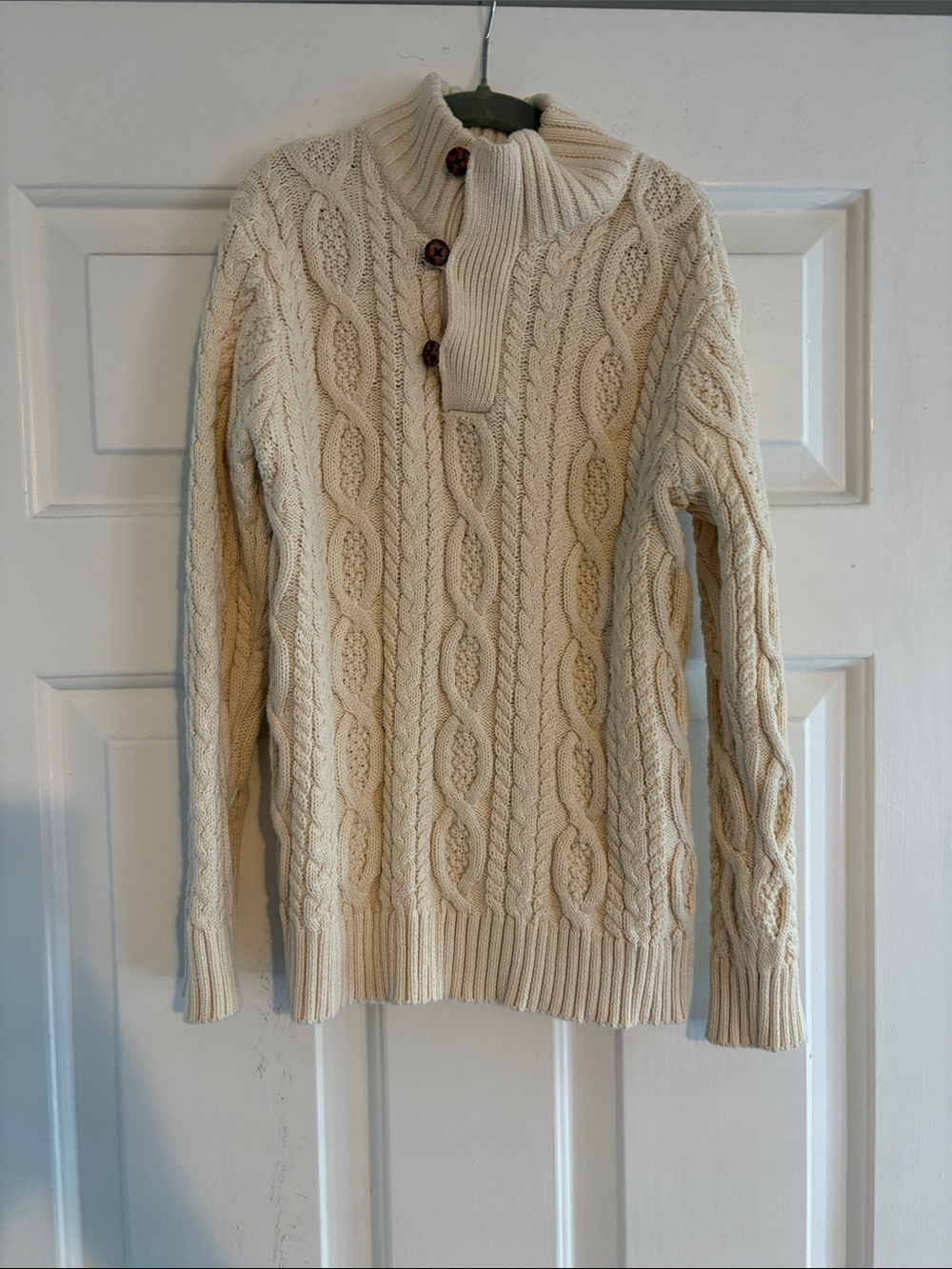 Kids Cream Cable-Knit Button Mock Neck Sweater